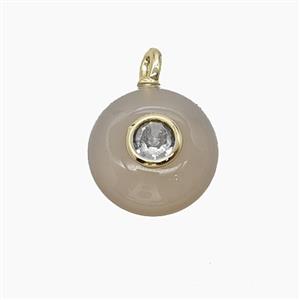 Gray Agate Coin Pendant Pave Zirconia, approx 12mm