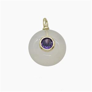 Gray Agate Coin Pendant Pave Zirconia, approx 12mm