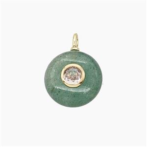 Green Strawberry Quartz Coin Pendant Pave Zirconia, approx 12mm