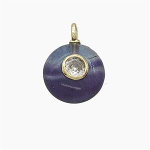 Natural Fluorite Coin Pendant Pave Zirconia, approx 12mm