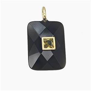 Natural Black Obsidian Rectangle Pendant Pave Zirconia Faceted, approx 15-20mm