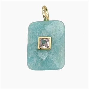 Natural Green Amazonite Rectangle Pendant Pave Zirconia Faceted, approx 15-20mm