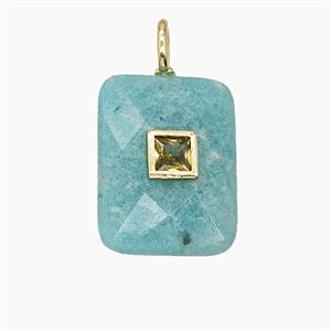 Natural Green Amazonite Rectangle Pendant Pave Zirconia Faceted, approx 15-20mm