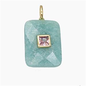 Natural Green Amazonite Rectangle Pendant Pave Zirconia Faceted, approx 15-20mm