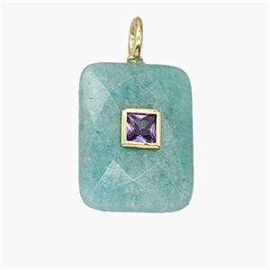 Natural Green Amazonite Rectangle Pendant Pave Zirconia, approx 15-20mm