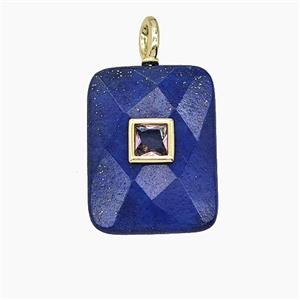 Natural Blue Lapis Lazuli Rectangle Pendant Pave Zirconia, approx 15-20mm