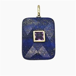 Natural Blue Lapis Lazuli Rectangle Pendant Pave Zirconia, approx 15-20mm