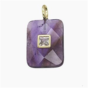 Natural Purple Amethyst Rectangle Pendant Pave Zirconia, approx 15-20mm