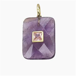 Natural Purple Amethyst Rectangle Pendant Pave Zirconia, approx 15-20mm