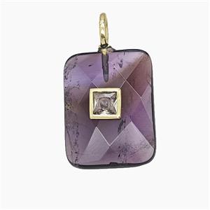 Natural Purple Amethyst Rectangle Pendant Pave Zirconia, approx 15-20mm