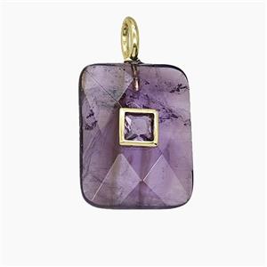 Natural Purple Amethyst Rectangle Pendant Pave Zirconia, approx 15-20mm