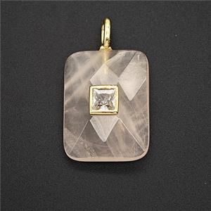 Natural Clear Quartz Rectangle Pendant Pave Zirconia, approx 15-20mm