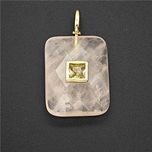 Natural Clear Quartz Rectangle Pendant Pave Zirconia, approx 15-20mm