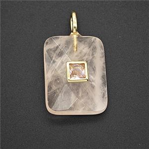 Natural Clear Quartz Rectangle Pendant Pave Zirconia, approx 15-20mm