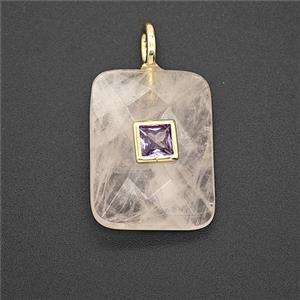 Natural Clear Quartz Rectangle Pendant Pave Zirconia, approx 15-20mm