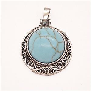 Gemstone Pendant, Antique Silver Plated, approx 22mm