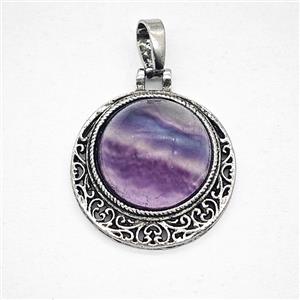 Gemstone Pendant, Antique Silver Plated, approx 22mm