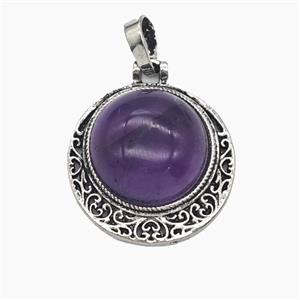 Gemstone Pendant, Antique Silver Plated, approx 22mm