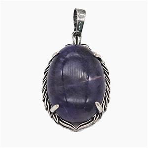 Gemstone Pendant, Antique Silver Plated, approx 20-30mm