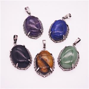 Gemstone Pendant, Antique Silver Plated, approx 20-30mm