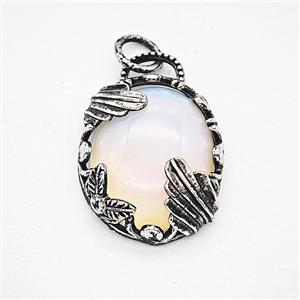 Gemstone Pendant, Antique Silver Plated, approx 20-25mm