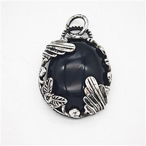 Gemstone Pendant, Antique Silver Plated, approx 20-25mm