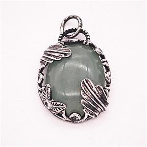 Gemstone Pendant, Antique Silver Plated, approx 20-25mm