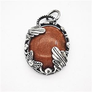 Gemstone Pendant, Antique Silver Plated, approx 20-25mm