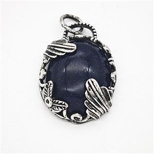 Gemstone Pendant, Antique Silver Plated, approx 20-25mm