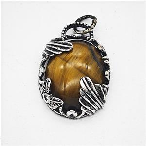 Gemstone Pendant, Antique Silver Plated, approx 20-25mm