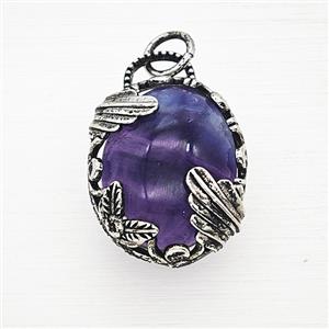 Gemstone Pendant, Antique Silver Plated, approx 20-25mm