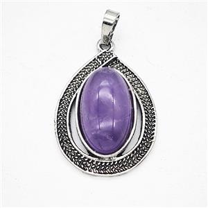 Gemstone Pendant, Antique Silver Plated, approx 20-27mm