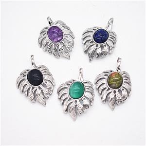 Gemstone Pendant, Antique Silver Plated, approx 20-30mm