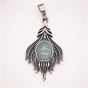 Gemstone Pendant, Antique Silver Plated, approx 20-33mm