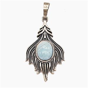 Gemstone Pendant, Antique Silver Plated, approx 20-33mm