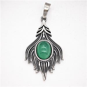 Gemstone Pendant, Antique Silver Plated, approx 20-33mm