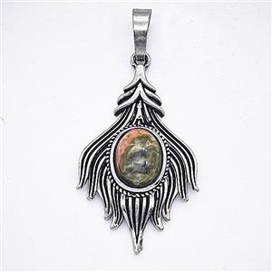 Gemstone Pendant, Antique Silver Plated, approx 20-33mm