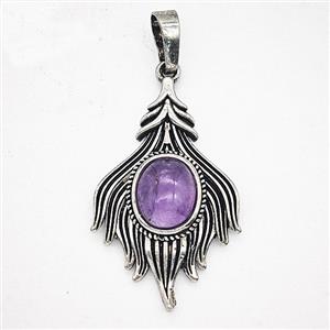 Gemstone Pendant, Antique Silver Plated, approx 20-33mm