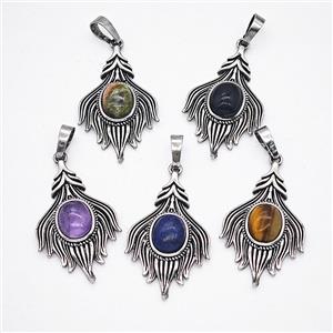 Gemstone Pendant, Antique Silver Plated, approx 20-33mm