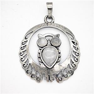Gemstone Pendant, Antique Silver Plated, approx 33mm