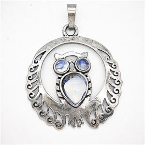 Gemstone Pendant, Antique Silver Plated, approx 33mm