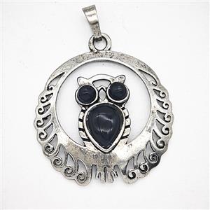 Gemstone Pendant, Antique Silver Plated, approx 33mm