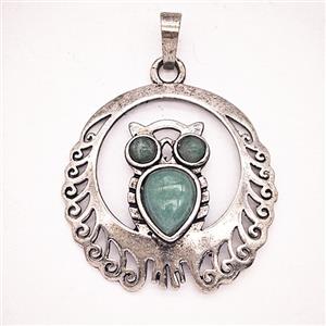 Gemstone Pendant, Antique Silver Plated, approx 33mm