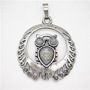 Gemstone Pendant, Antique Silver Plated, approx 33mm