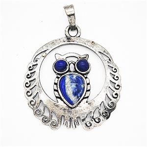 Gemstone Pendant, Antique Silver Plated, approx 33mm