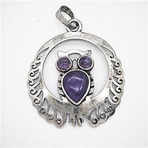 Gemstone Pendant, Antique Silver Plated, approx 33mm