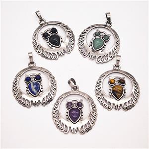 Gemstone Pendant, Antique Silver Plated, approx 33mm
