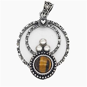 Gemstone Pendant, Antique Silver Plated, approx 35mm