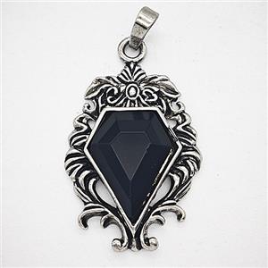 Gemstone Pendant, Antique Silver Plated, approx 25-36mm