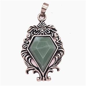 Gemstone Pendant, Antique Silver Plated, approx 25-36mm